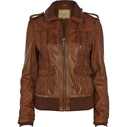 Brown Women Bomber Leather Jackets - Xosack
