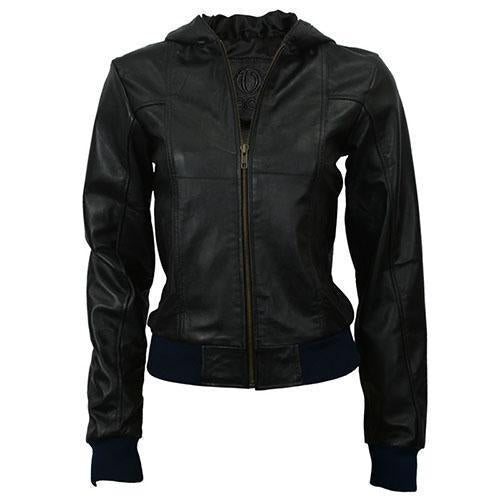 Hooded Women Bomber Leather Jackets - Xosack