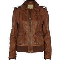 Brown Women Bomber Leather Jackets - Xosack