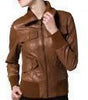 Cognac Women Bomber Leather Jackets - Xosack