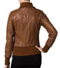 Cognac Women Bomber Leather Jackets - Xosack