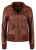 Cognac Women Bomber Leather Jackets - Xosack