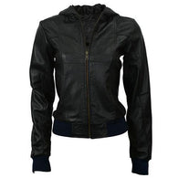 Hooded Women Bomber Leather Jackets - Xosack