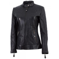 Cafe Racer Black Ladies Leather Jacket - Xosack