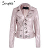 Simplee Zipper black PU leather coat jacket women
