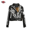 Women Punk Party Street Letter Printing Leather Jacket