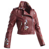 Aonibeier Embroidery Faux Leather Coat