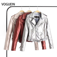 Bright Color Faux Leather Motorcycle Bomber Jacket Coat