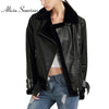 Black Red Women Faux Leather Jacket