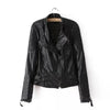 Waist Zippers Draped Cross Fashion Women Black Slim Leather Jacket