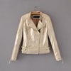 Waist Zippers Draped Cross Fashion Women Black Slim Leather Jacket