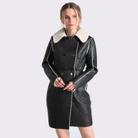 Fashion Winter Black Long Women's Leather Jackets