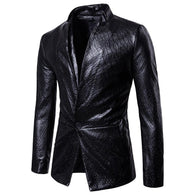 Mens Gothic Solid Color Leather Blazer
