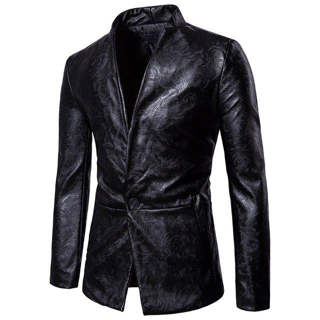 Mens Gothic Solid Color Leather Blazer