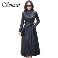 X-Long Single Breasted Spring Women Leather Jacket