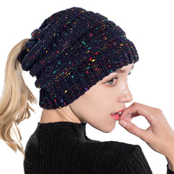 Multi Color Soft Knit Billed Ponytail Beanie